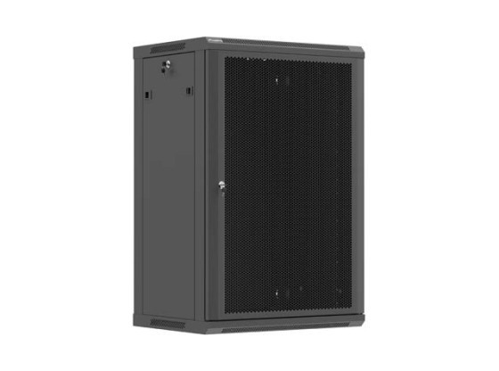 19-tums rackskåp för väggmontering, 18U/600×450 (plattpaket) med perforerad dörr, svart, LANBERG