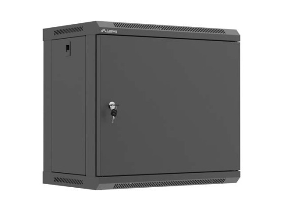 19-tums rackskåp för väggmontering, 9U/540×350 (plattpaket) med svart metalldörr, LANBERG
