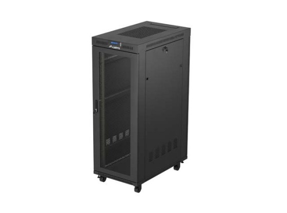 19-tums 32U 600x1000 svart golvstående rackskåp med perforerad LCD-dörr från LANBERG (ihopfällt)