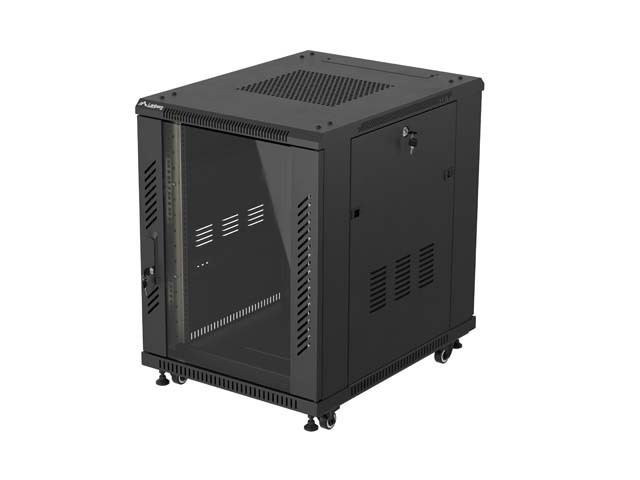 INSTALLATIONSRACK 19" 15U 600X800 SVART LANBERG GLASDÖRR (FLAT PACK)
