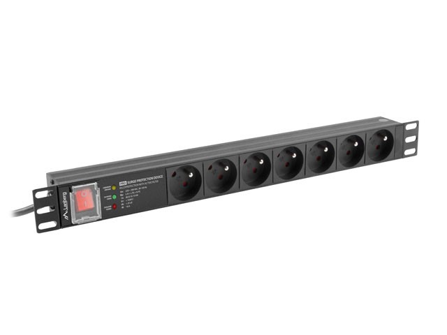STRÖMFÖRDELNINGSENHET (PDU) PRO 19" LANBERG 1U 16A 2M 7X FRANSKA UTTAG SPD-3MP SVART