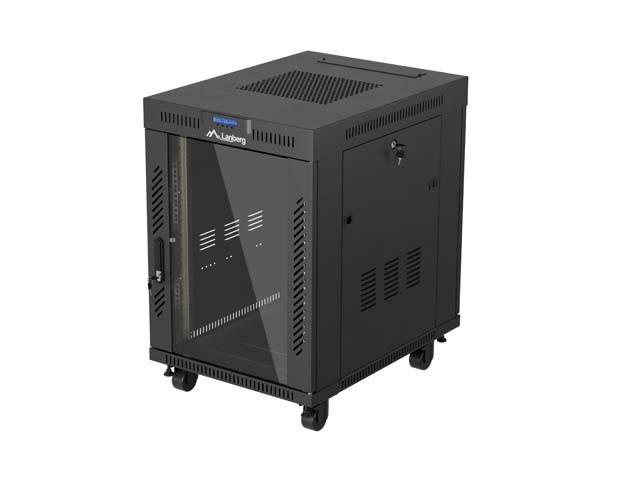 RACKSKÅP 19" FRISTÅENDE 15U/600X800 (FLAT PACK) MED GLASDÖRR LCD SVART LANBERG V2