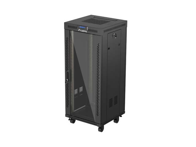 RACKSKÅP 19" FRISTÅENDE 27U/600X600 (FLAT PACK) MED GLASDÖRR LCD SVART LANBERG V2