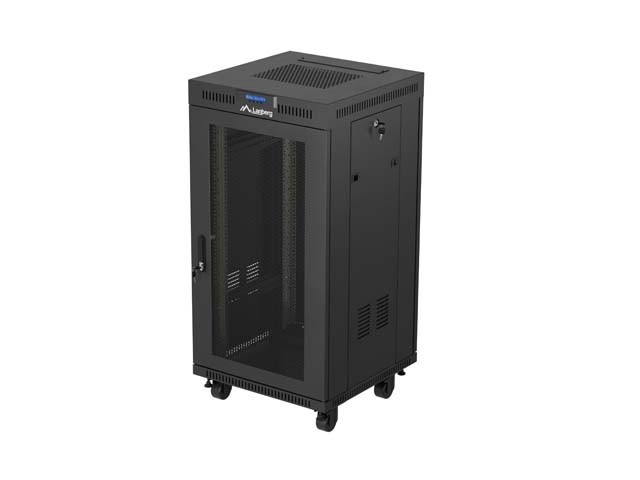 RACKSKÅP 19" FRISTÅENDE 22U/600X600 (FLAT PACK) MED NÄTDÖRR LCD SVART LANBERG V2