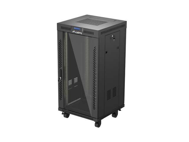 INSTALLATIONSRACK 19" 22U 600X600 SVART LANBERG GLASDÖRR (FLAT PACK) V2