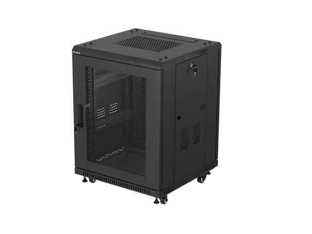 INSTALLATIONSRACK 19" 15U 600X600 SVART PERFORERAD DÖRR LANBERG (FLAT PACK)
